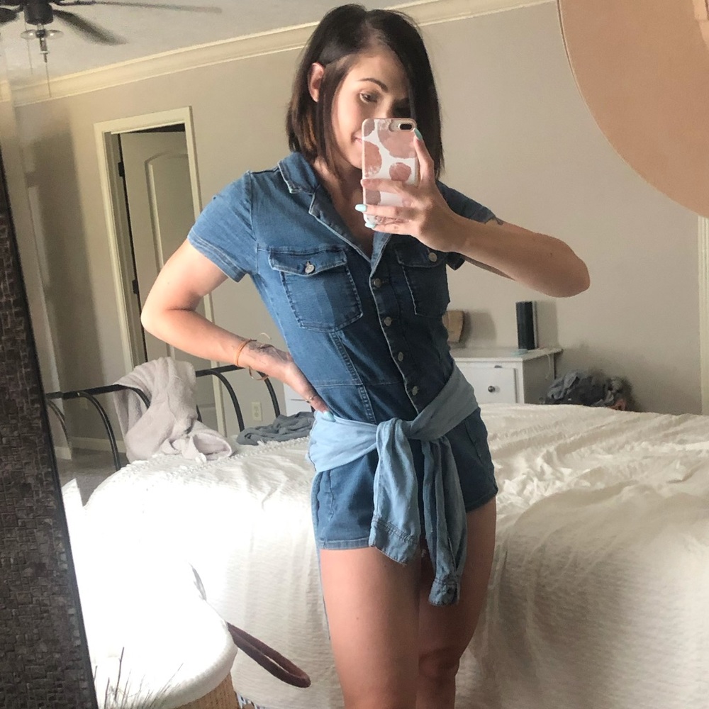 Utility denim romper
